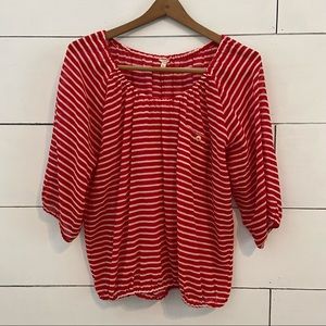 J.Crew Red and White Striped Peasant Blouse.  Size XSmall. EUC